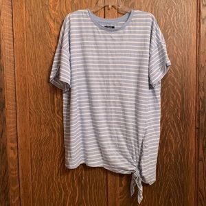 Chaps oversized baby blue nautical striped knot tie top 2X